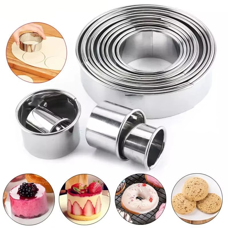 Piece Stainless Steel Round Cookie Cutters Set for Baking, Pastry & Dough Rings