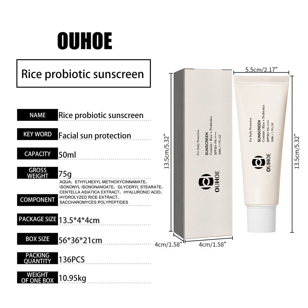 Rice Sunscreen SPF Moisturizing Sunblock Cream For Daily UV Protection 5
