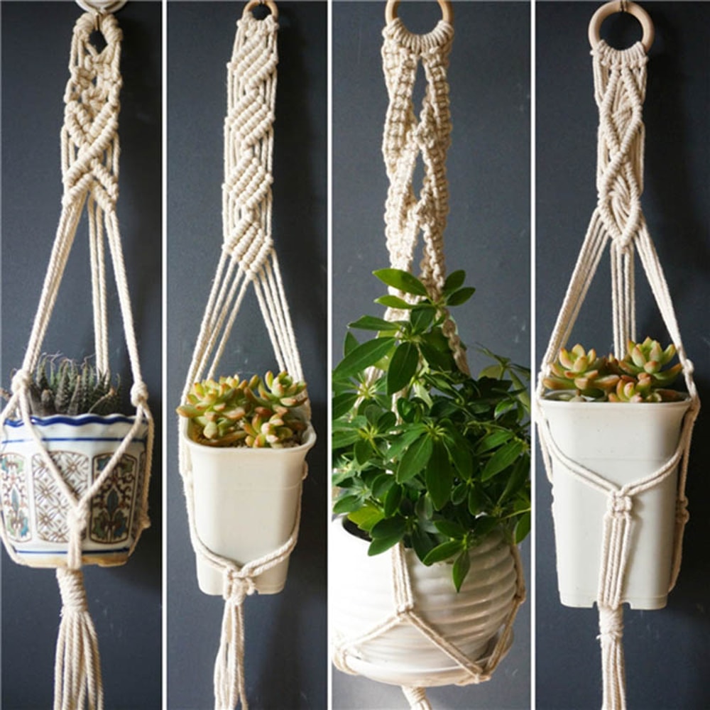Boho Handmade Macrame Plant Hanger Set Indoor Hanging Planters For Stylish Home Decor 3