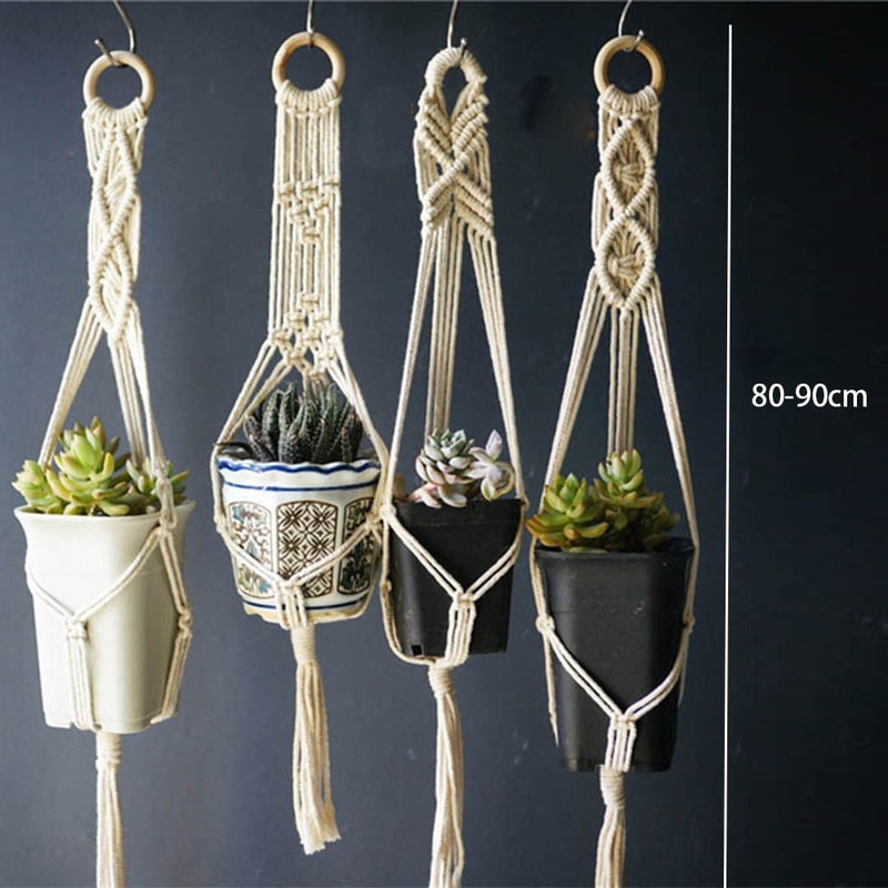 Boho Handmade Macrame Plant Hanger Set Indoor Hanging Planters For Stylish Home Decor 5
