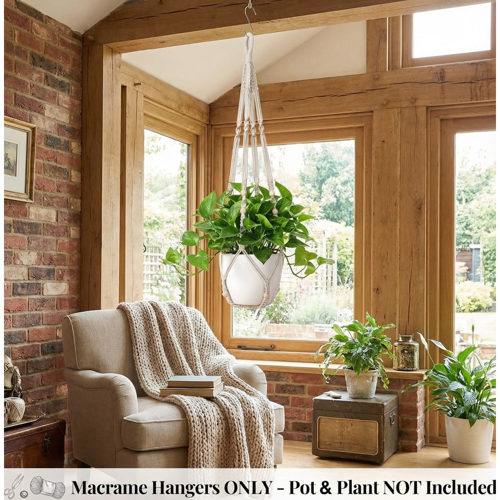 Macrame Plant Hanger With Wooden Beads Indoor Outdoor Hanging Planter Holder 1