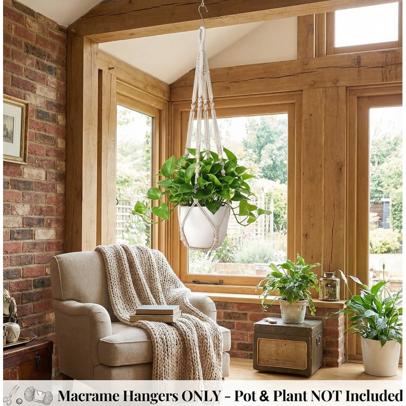 Macrame Plant Hanger With Wooden Beads Indoor Outdoor Hanging Planter Holder 1