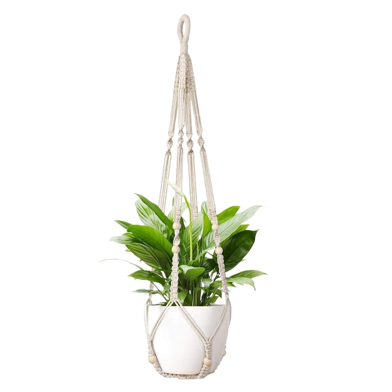 Macrame Plant Hanger With Wooden Beads Indoor Outdoor Hanging Planter Holder 5