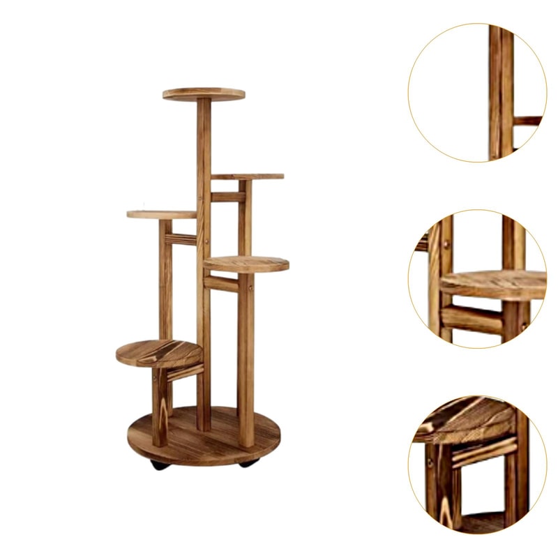 Rolling Wooden Plant Stand with Wheels Multi Tier Indoor Outdoor Plant Shelf