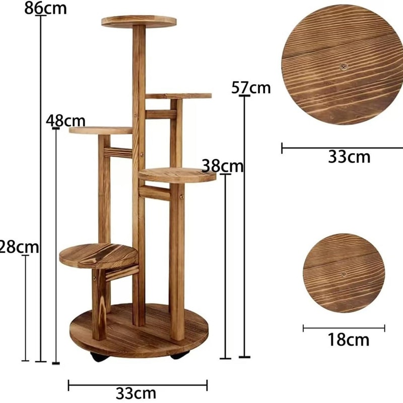 Rolling Wooden Plant Stand with Wheels Multi Tier Indoor Outdoor Plant Shelf