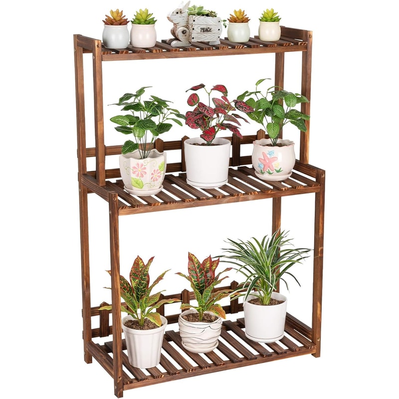 Tier Wooden Plant Stand Indoor Outdoor Space Saving Vertical Shelf