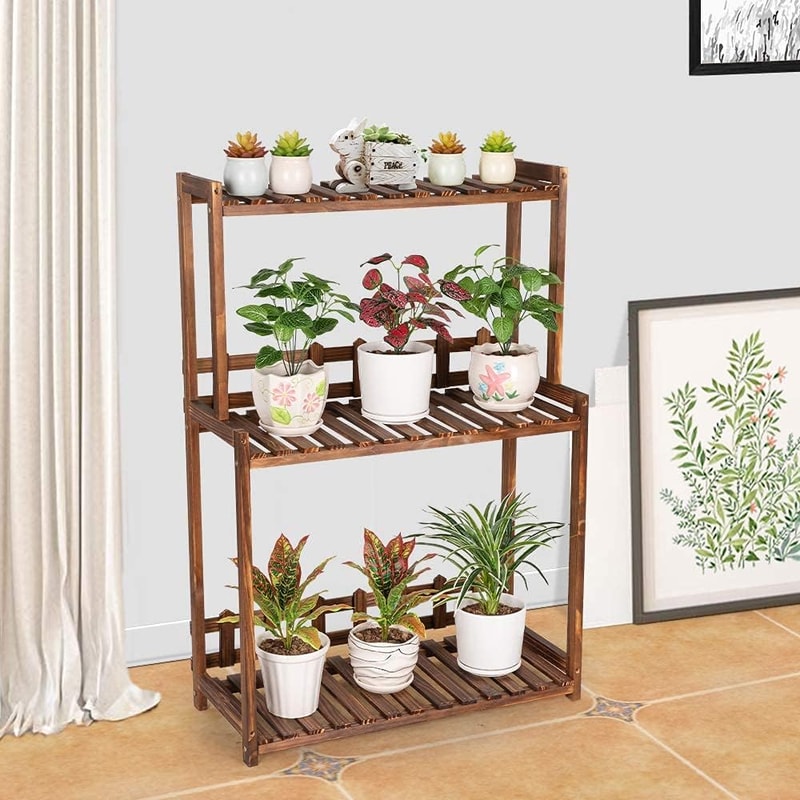 Tier Wooden Plant Stand Indoor Outdoor Space Saving Vertical Shelf