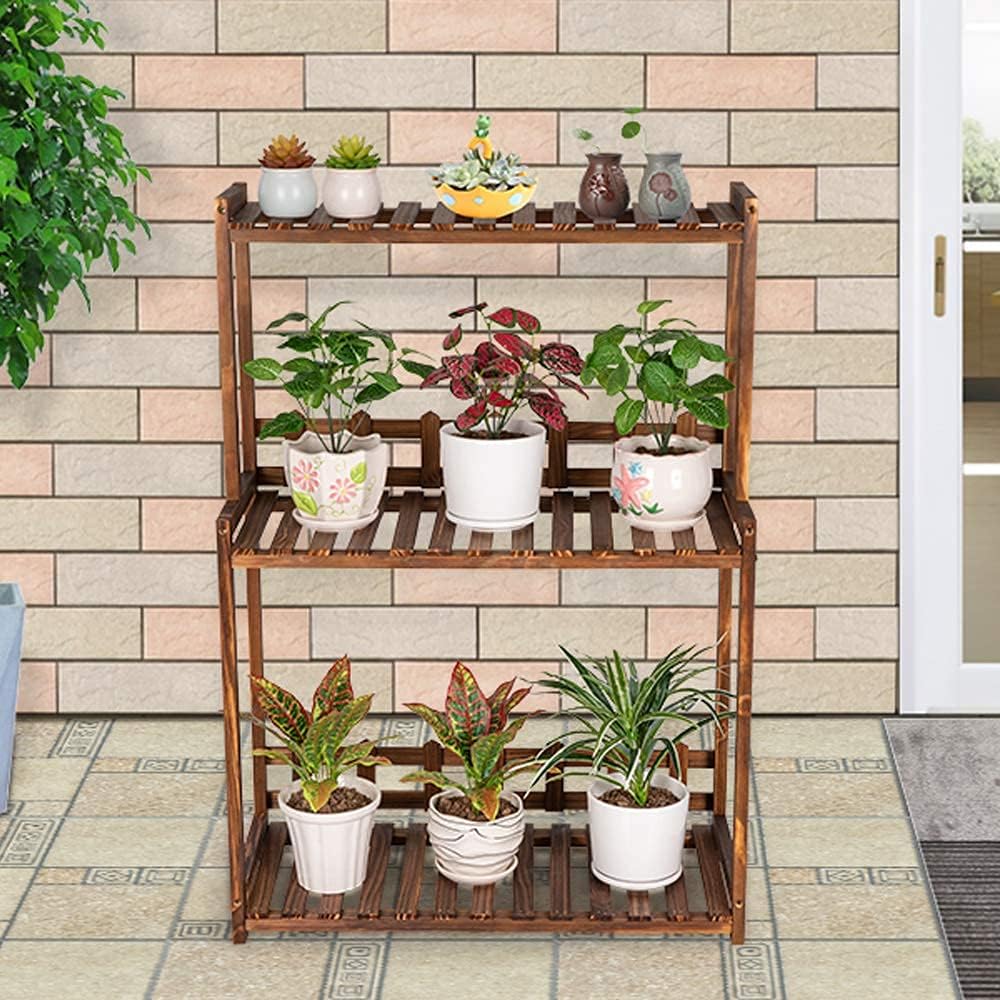 Tier Wooden Plant Stand Indoor Outdoor Space Saving Vertical Shelf