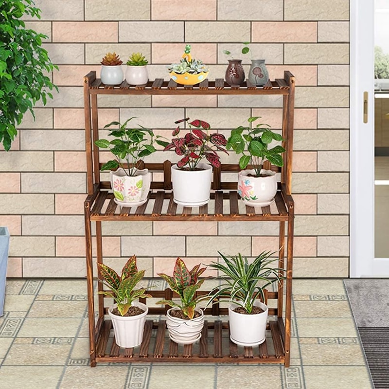 Tier Wooden Plant Stand Indoor Outdoor Space Saving Vertical Shelf