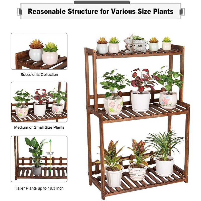 Tier Wooden Plant Stand Indoor Outdoor Space Saving Vertical Shelf