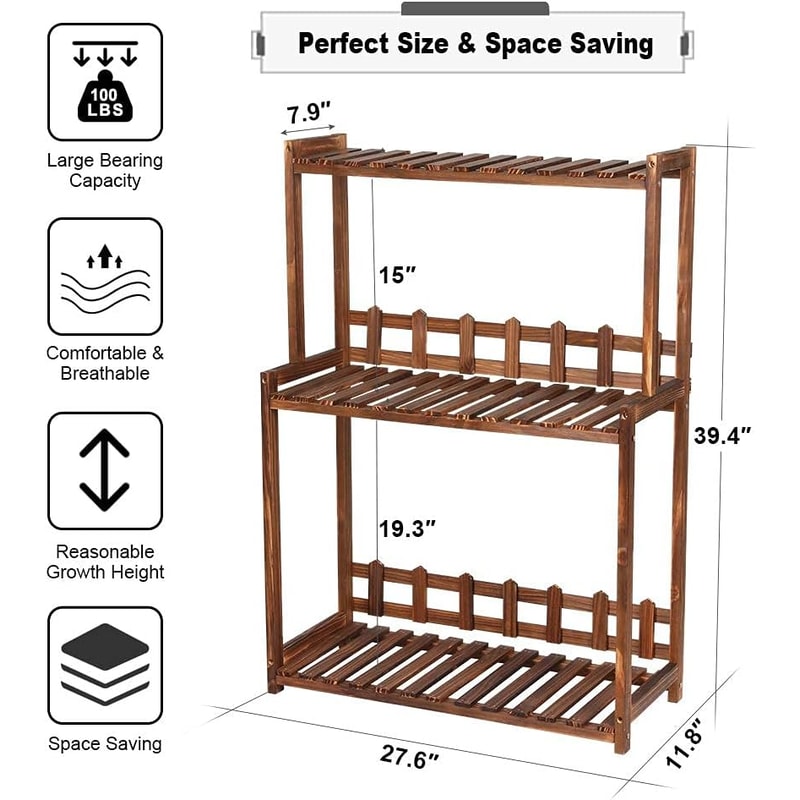 Tier Wooden Plant Stand Indoor Outdoor Space Saving Vertical Shelf