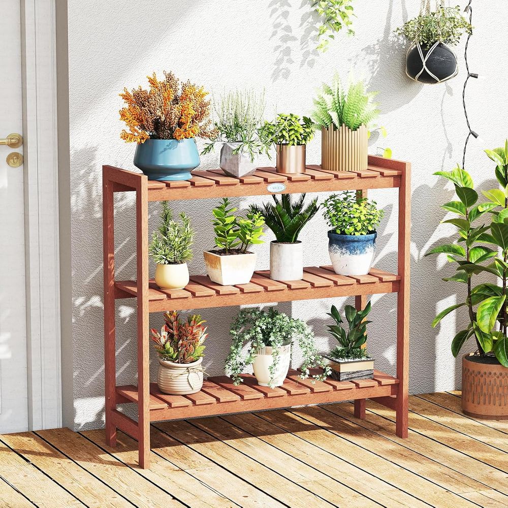 Tier Wooden Plant Stand Indoor Outdoor Multi Level Plant Shelf Rack