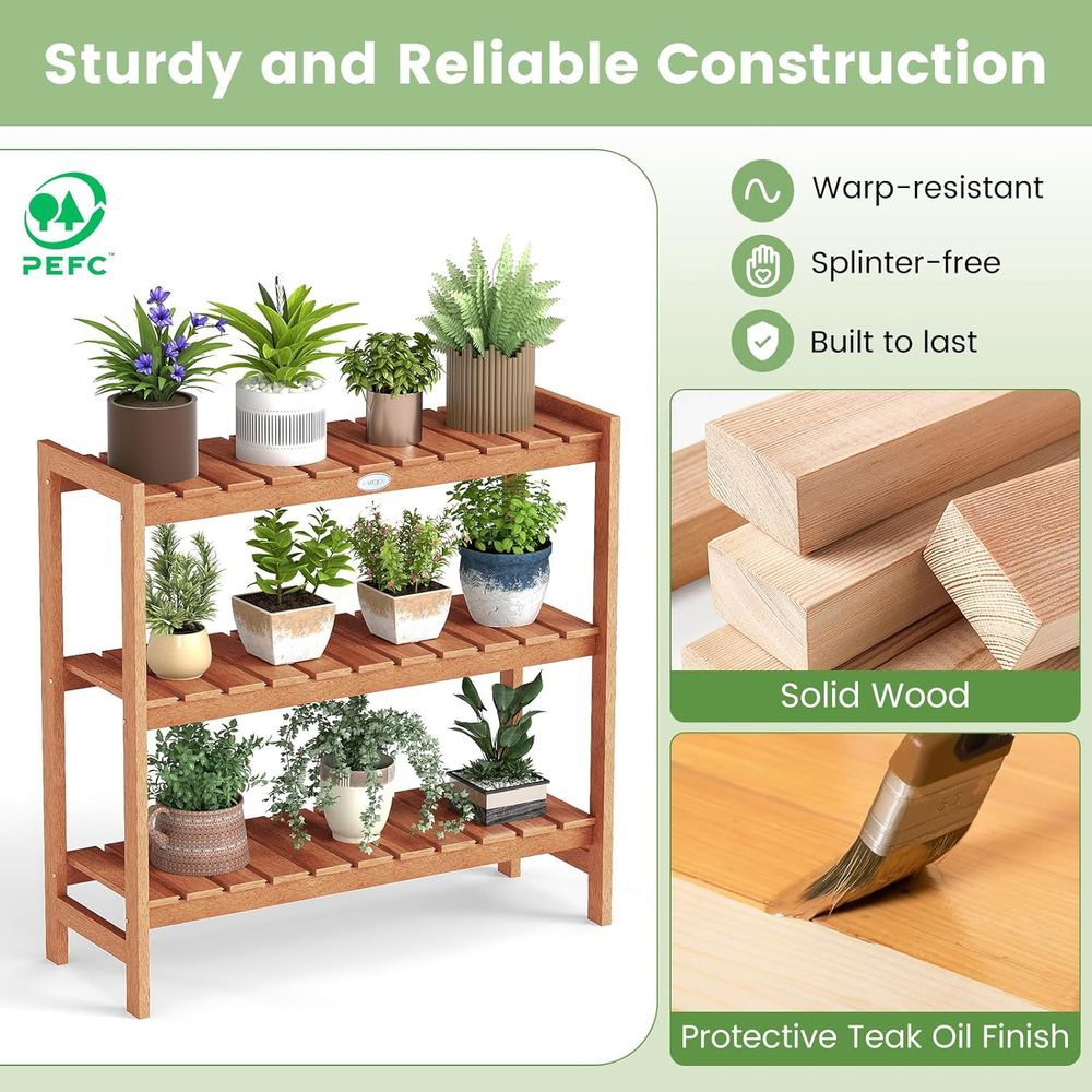 Tier Wooden Plant Stand Indoor Outdoor Multi Level Plant Shelf Rack