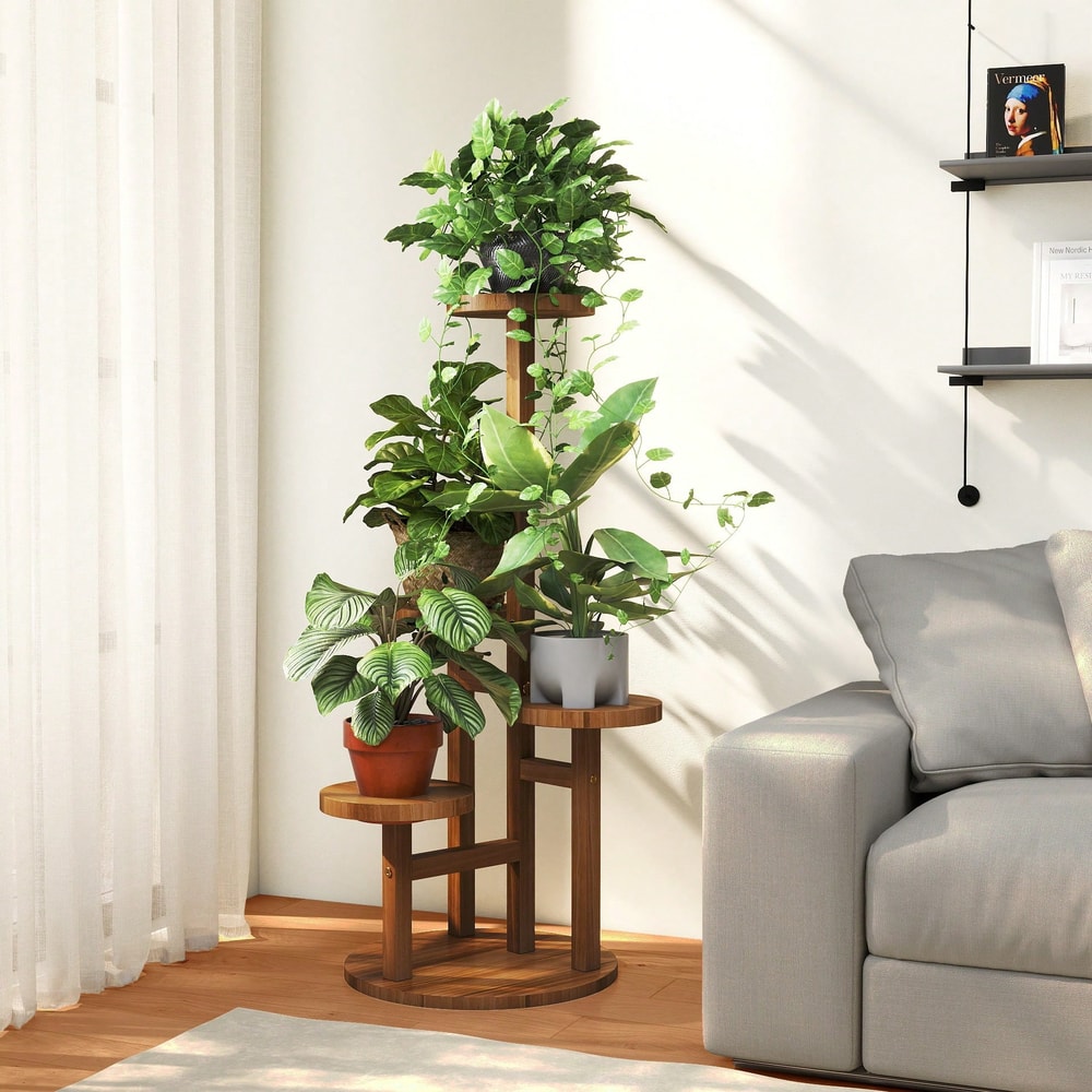 Tier Wooden Plant Stand Indoor Outdoor Corner Shelf for Multiple Plants