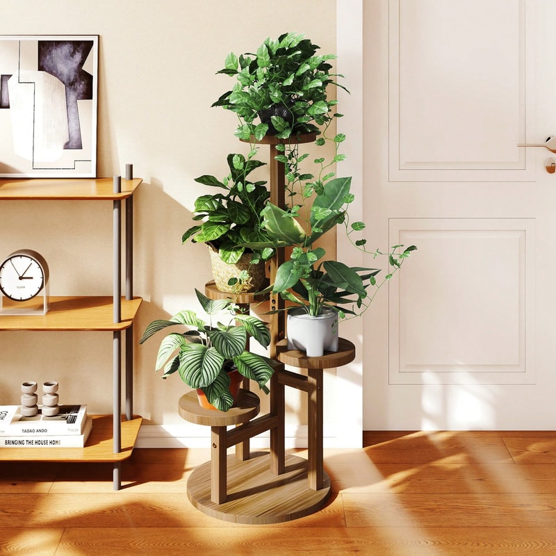 Tier Wooden Plant Stand Indoor Outdoor Corner Shelf for Multiple Plants