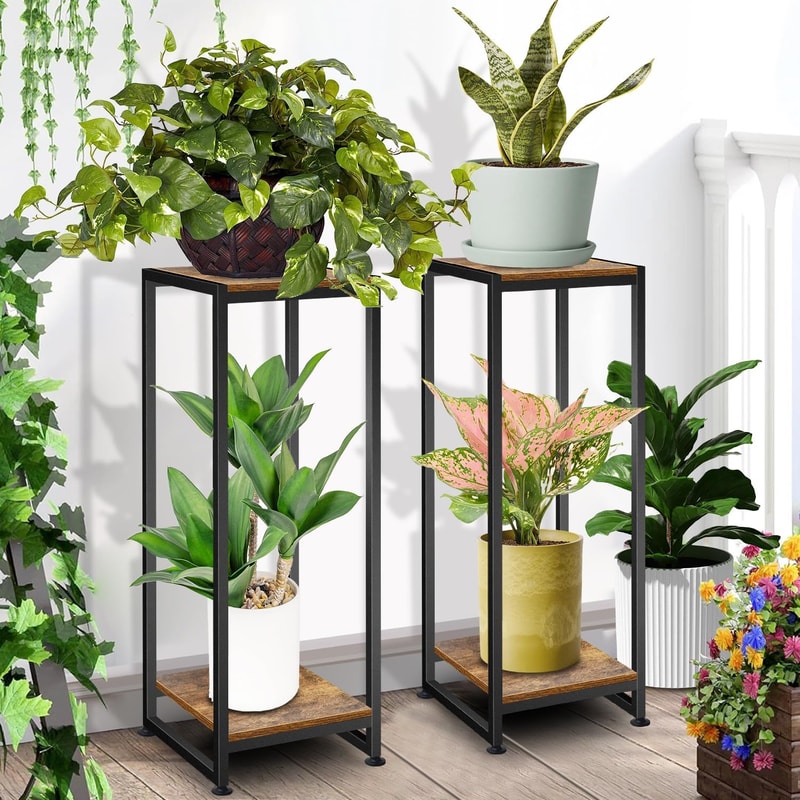 Tall Wooden Plant Stands Set of Heavy Duty Indoor Outdoor Pedestal Planter Stand