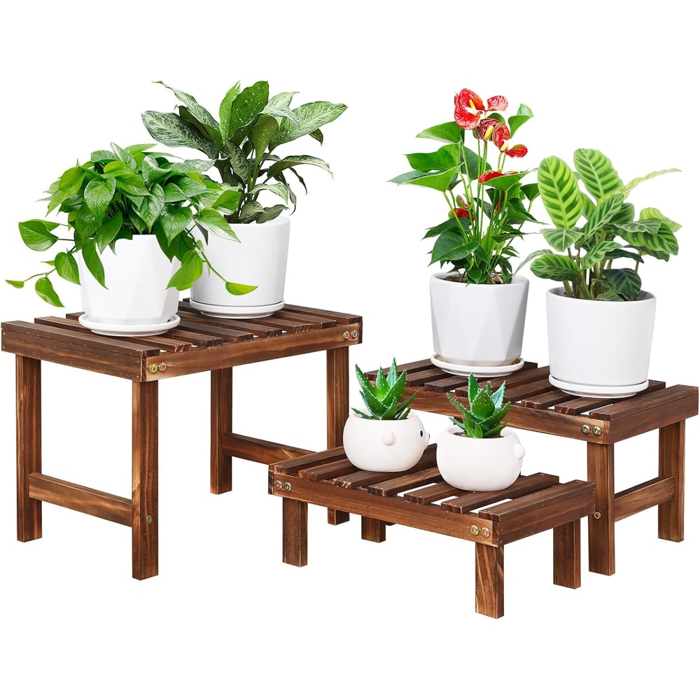 Tier Wooden Plant Stand Indoor Outdoor Corner Shelf for Succulents and Pots