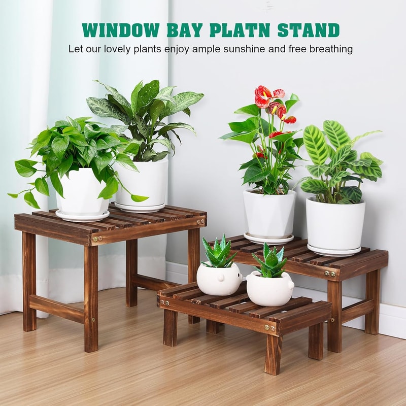 Tier Wooden Plant Stand Indoor Outdoor Corner Shelf for Succulents and Pots