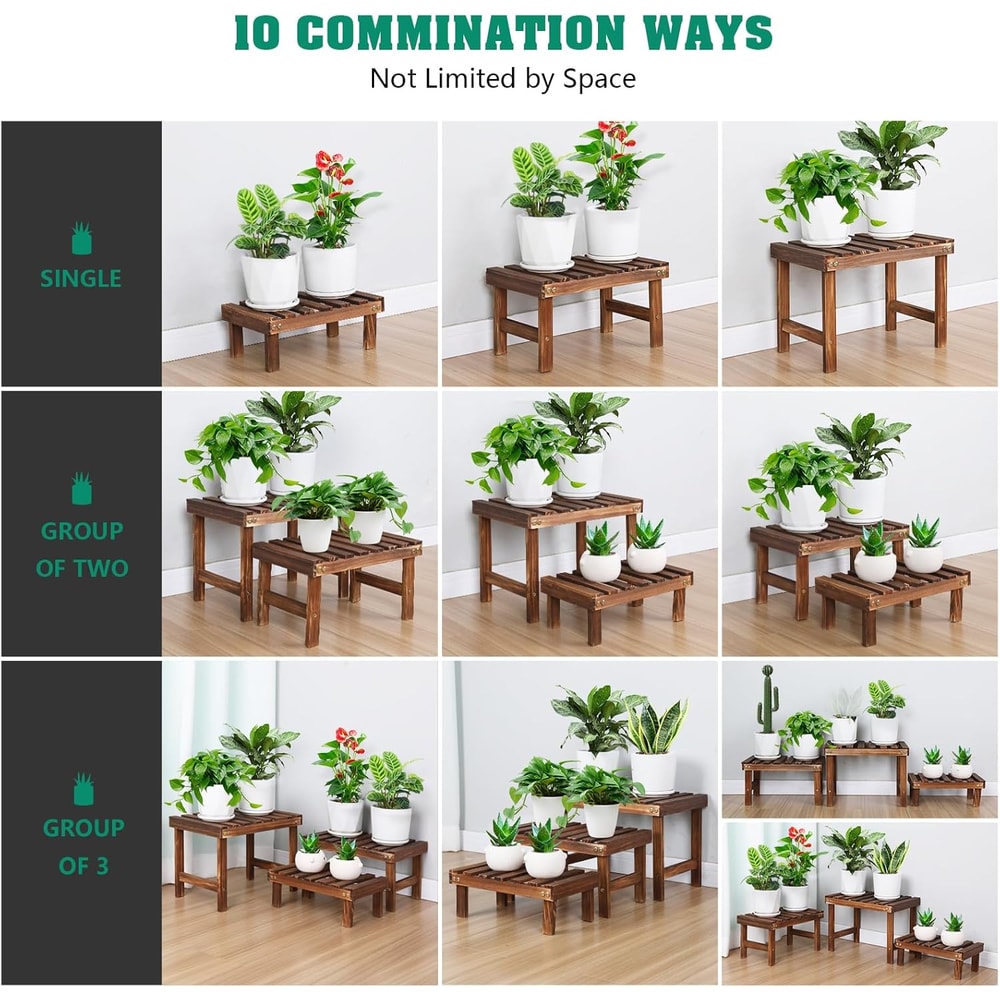 Tier Wooden Plant Stand Indoor Outdoor Corner Shelf for Succulents and Pots