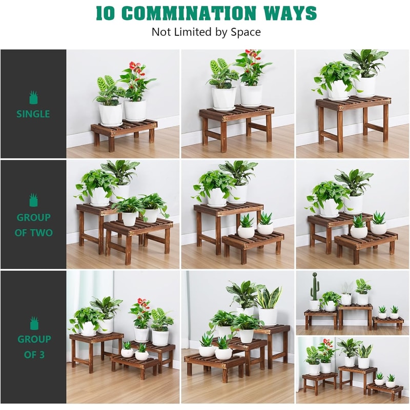Tier Wooden Plant Stand Indoor Outdoor Corner Shelf for Succulents and Pots