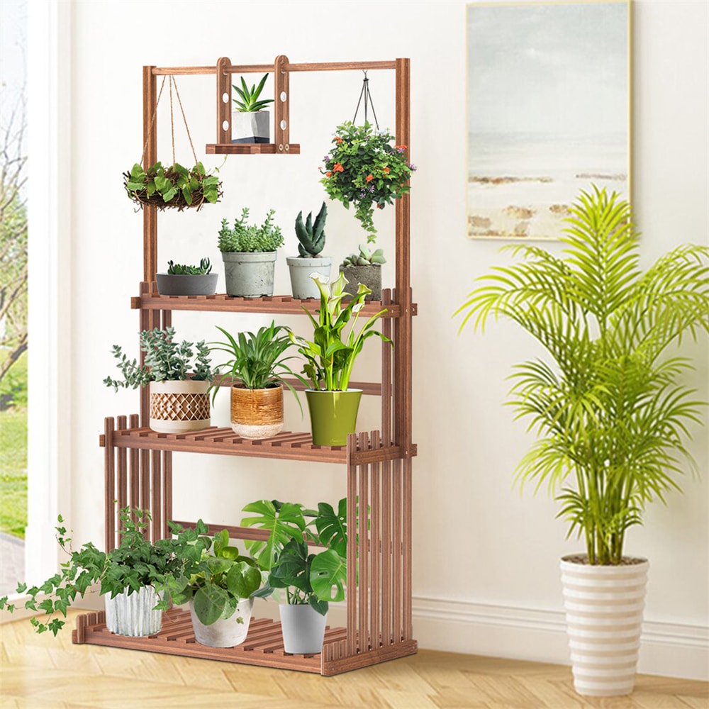 Heavy Duty Wooden Plant Stand Indoor Outdoor Multi Tier Hanging Planter Shelf
