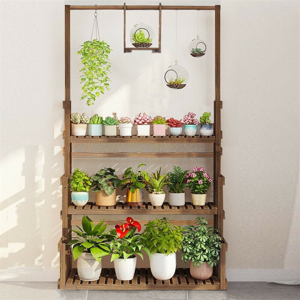 Heavy Duty Wooden Plant Stand Indoor Outdoor Multi Tier Hanging Planter Shelf