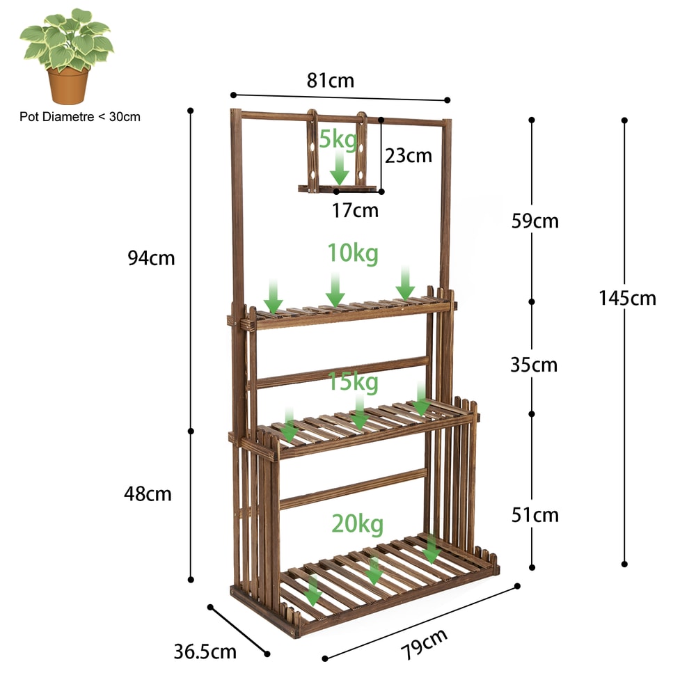 Heavy Duty Wooden Plant Stand Indoor Outdoor Multi Tier Hanging Planter Shelf