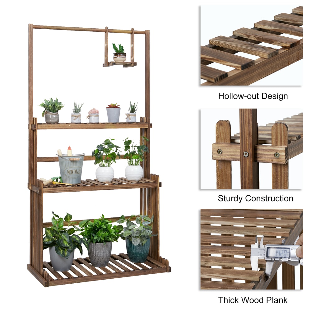 Heavy Duty Wooden Plant Stand Indoor Outdoor Multi Tier Hanging Planter Shelf