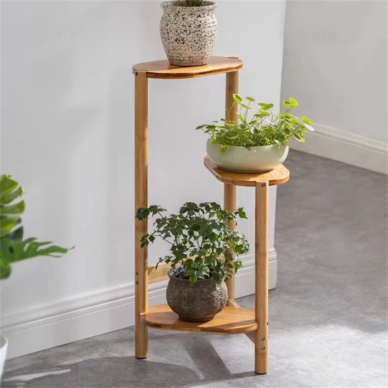 Tier Bamboo Corner Plant Stand Indoor Flower Shelf Space Saving Display Rack