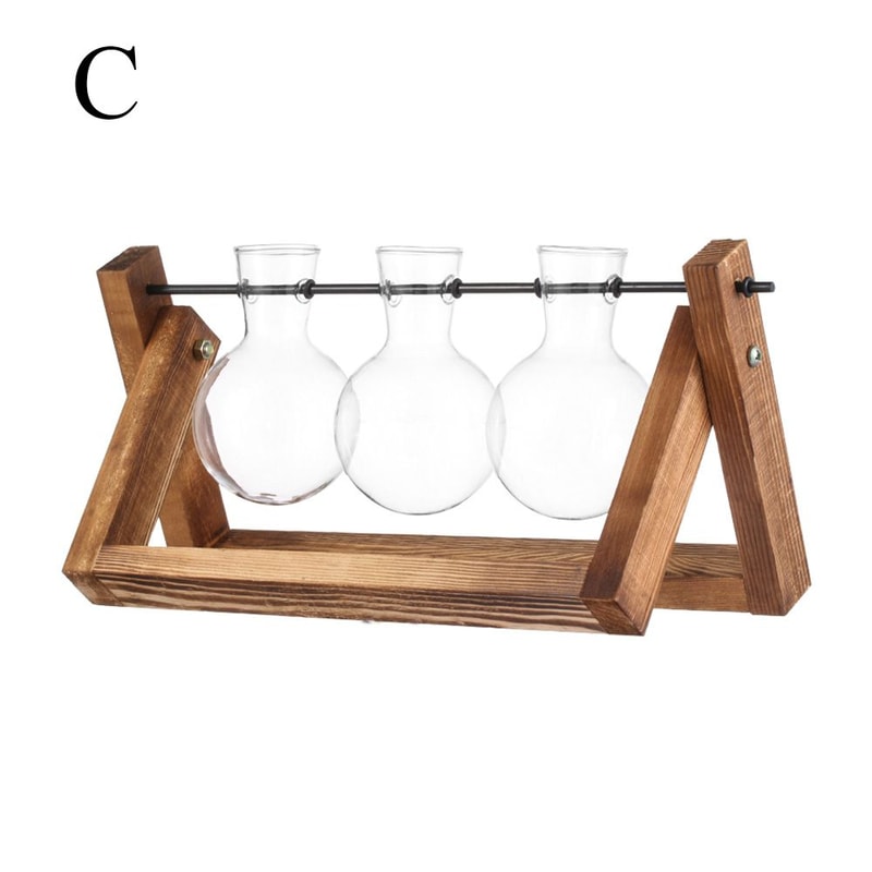 Wooden Frame Hydroponic Terrarium Glass Vase Tabletop Planter For Modern Home Decor 5