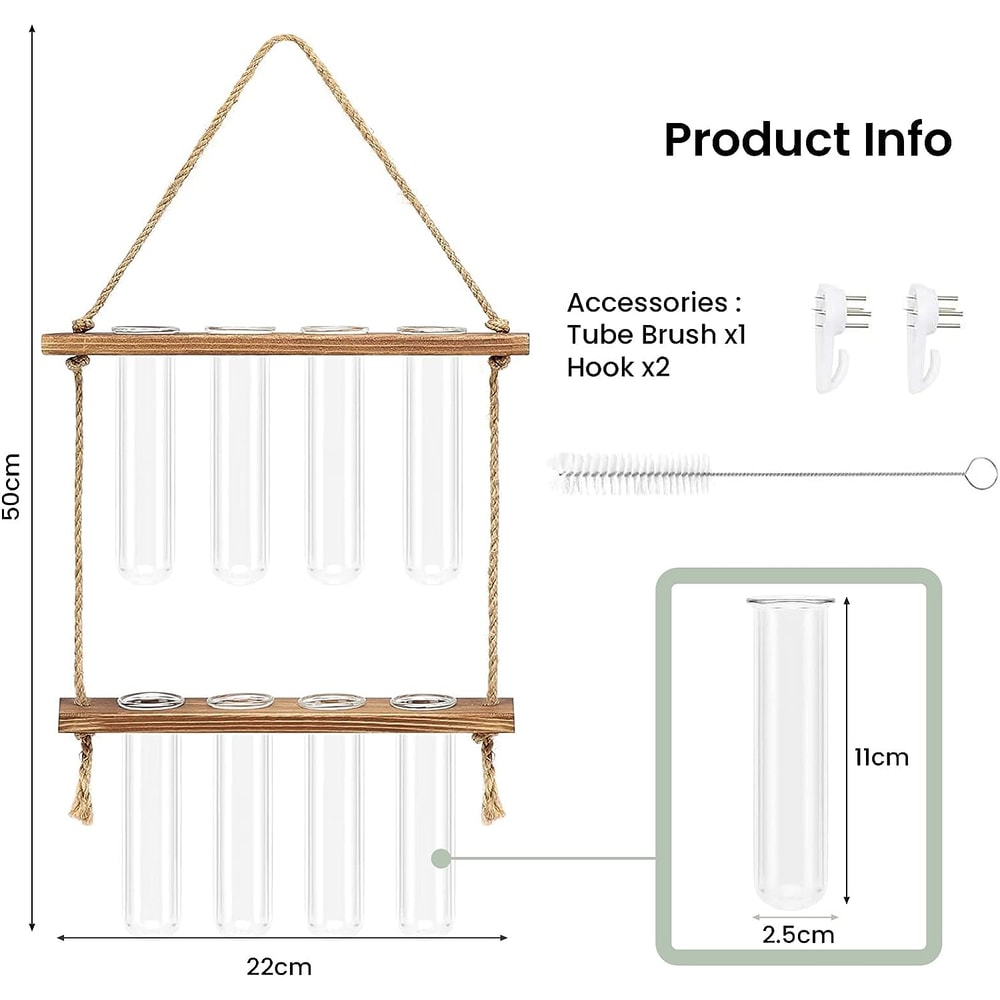 Tier Wall Hanging Planter with Glass Terrarium Vase & Wooden Frame