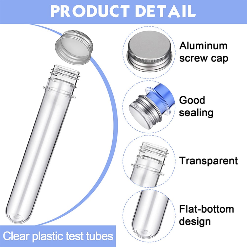 Clear Plastic Test Tubes with Caps Set Multi Purpose Storage Tubes for Candy, Spices & Crafts