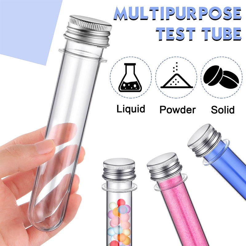 Clear Plastic Test Tubes with Caps Set Multi Purpose Storage Tubes for Candy, Spices & Crafts