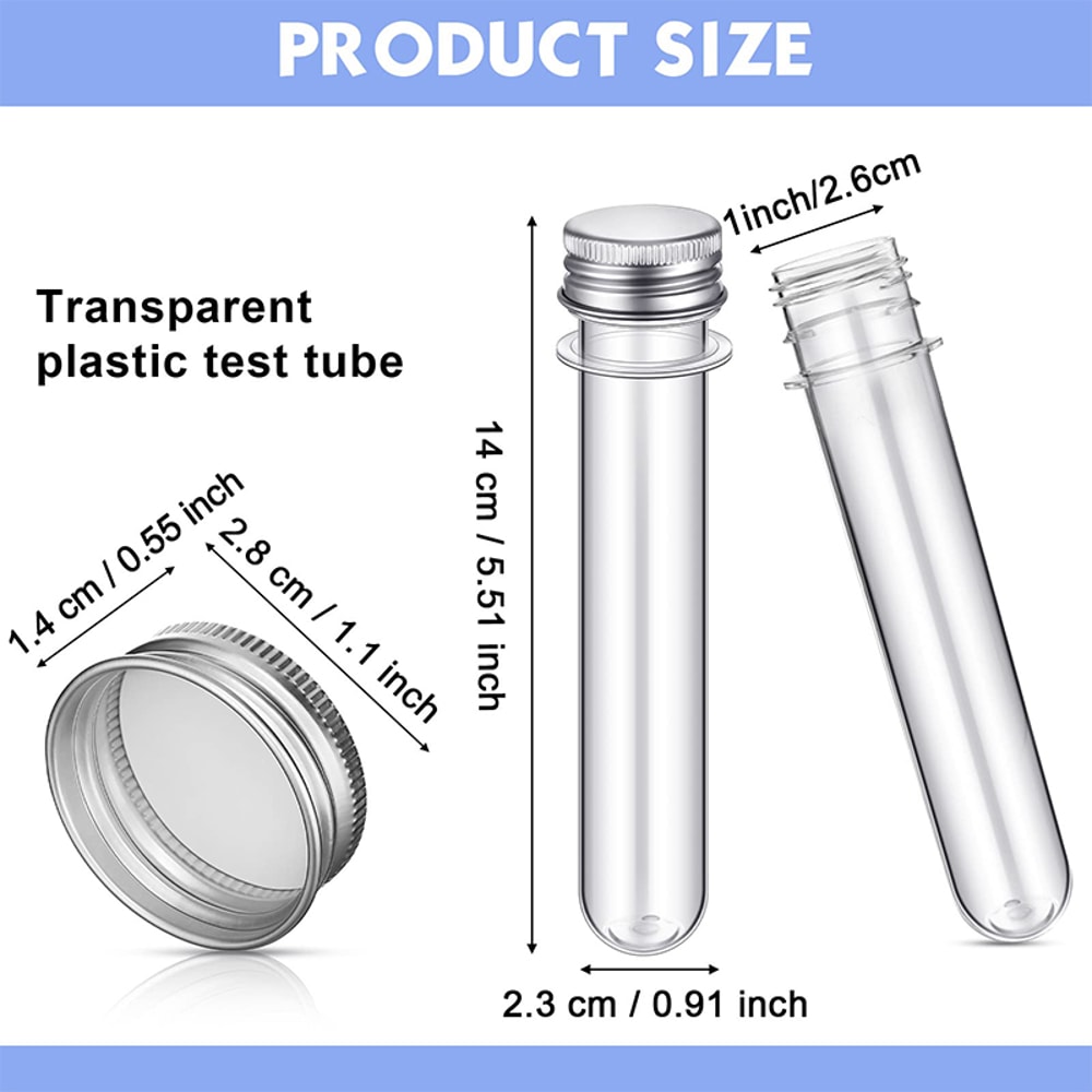 Clear Plastic Test Tubes with Caps Set Multi Purpose Storage Tubes for Candy, Spices & Crafts