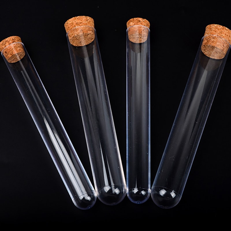 Clear Plastic Test Tubes with Cork Lab Storage Wedding Favor Vials