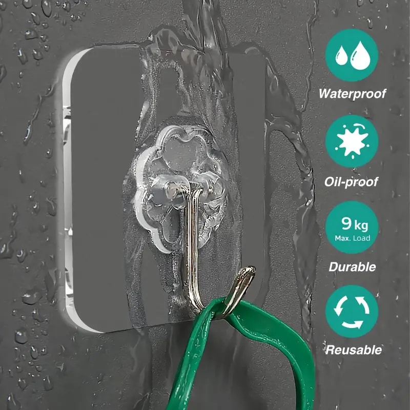 Transparent Heavy Duty Adhesive Wall Hooks Stainless Steel Self Adhesive Hooks For Kitchen Bathroom 0