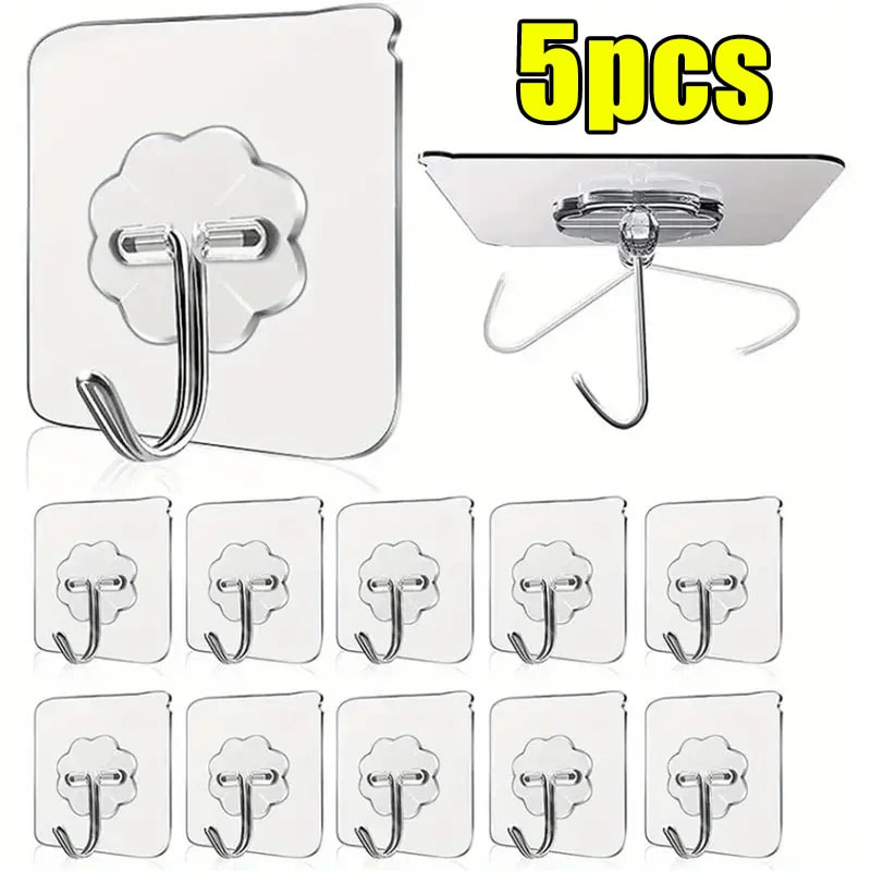 Transparent Heavy Duty Adhesive Wall Hooks Stainless Steel Self Adhesive Hooks For Kitchen Bathroom 5