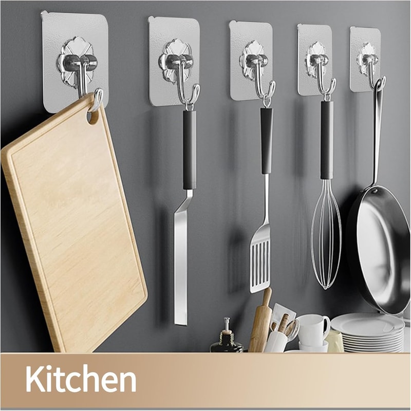 Transparent Heavy Duty Adhesive Wall Hooks Stainless Steel Self Adhesive Hooks For Kitchen Bathroom 3
