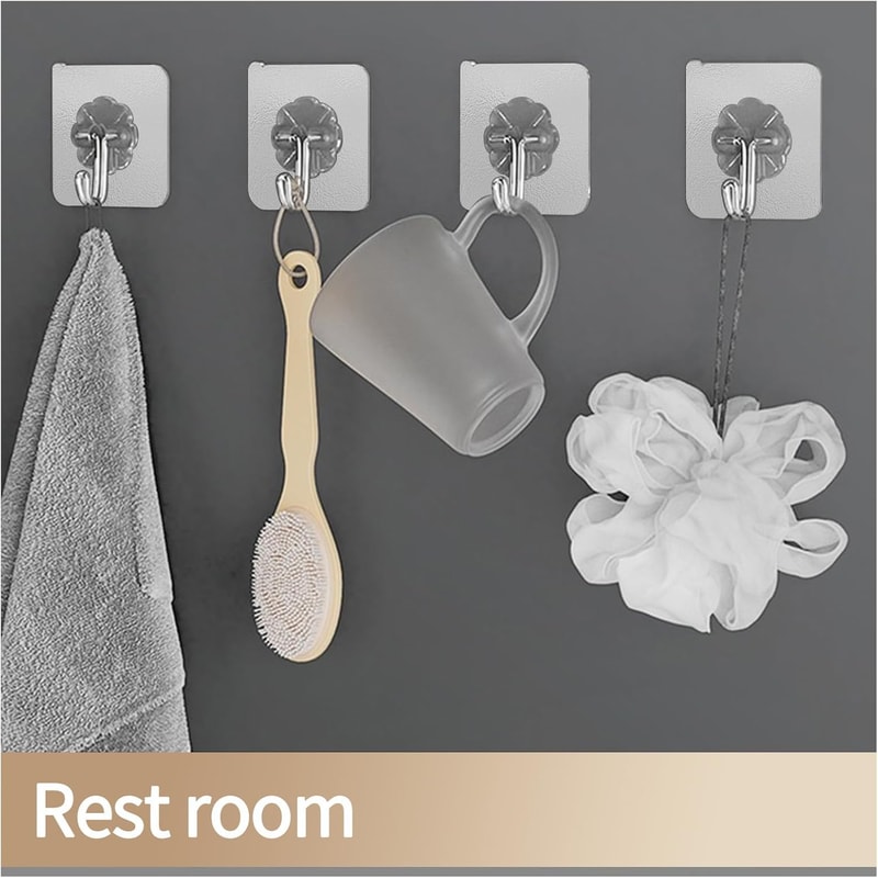 Transparent Heavy Duty Adhesive Wall Hooks Stainless Steel Self Adhesive Hooks For Kitchen Bathroom 4