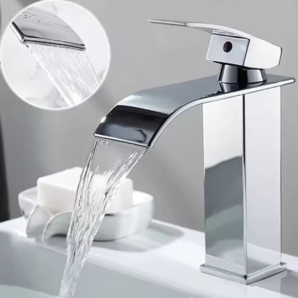 Black Stainless Steel Waterfall Faucet Hot Cold Basin Mixer Tap 0