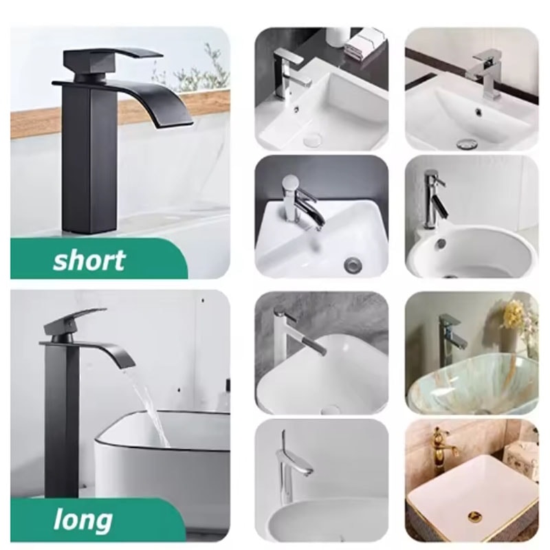Black Stainless Steel Waterfall Faucet Hot Cold Basin Mixer Tap 4
