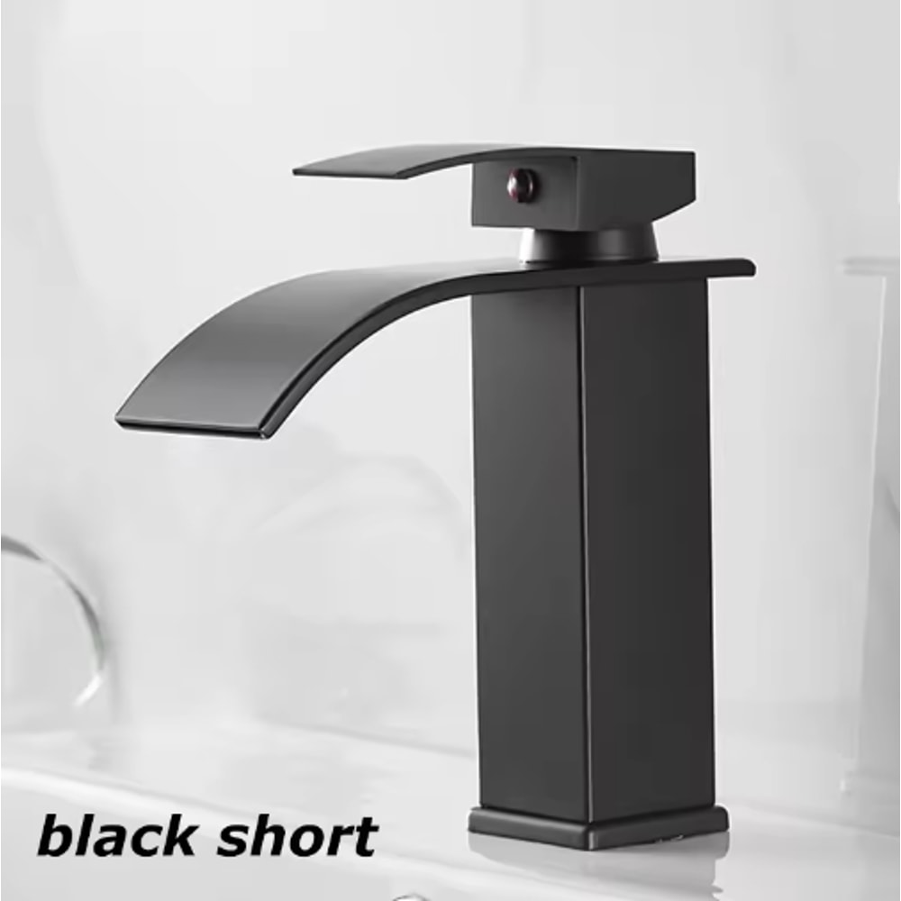 Black Stainless Steel Waterfall Faucet Hot Cold Basin Mixer Tap 7