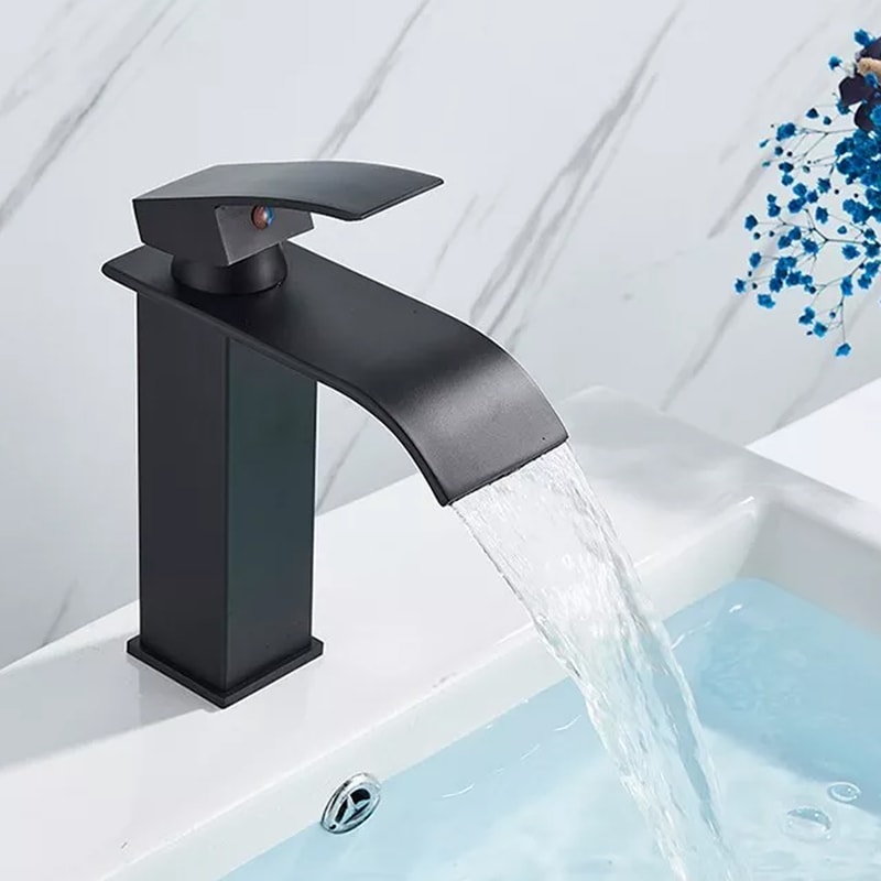 Black Waterfall Bathroom Faucet Single Hole Vessel Sink Mixer Tap Hot And Cold 2
