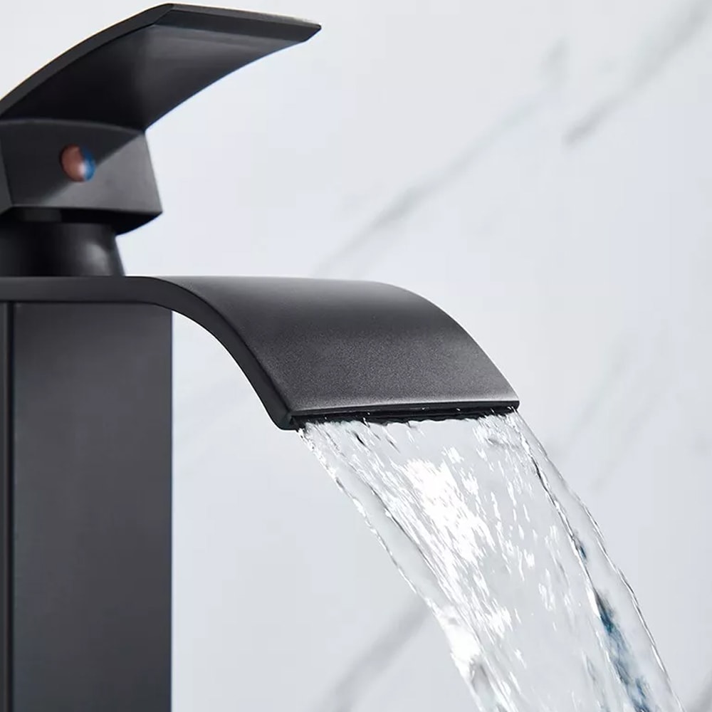 Black Waterfall Bathroom Faucet Single Hole Vessel Sink Mixer Tap Hot And Cold 3