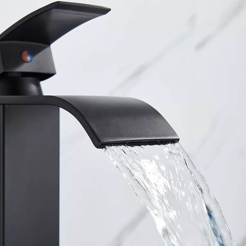 Black Waterfall Bathroom Faucet Single Hole Vessel Sink Mixer Tap Hot And Cold 3