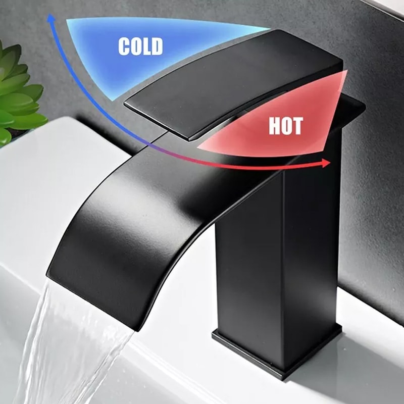 Black Waterfall Bathroom Faucet Single Hole Vessel Sink Mixer Tap Hot And Cold 4