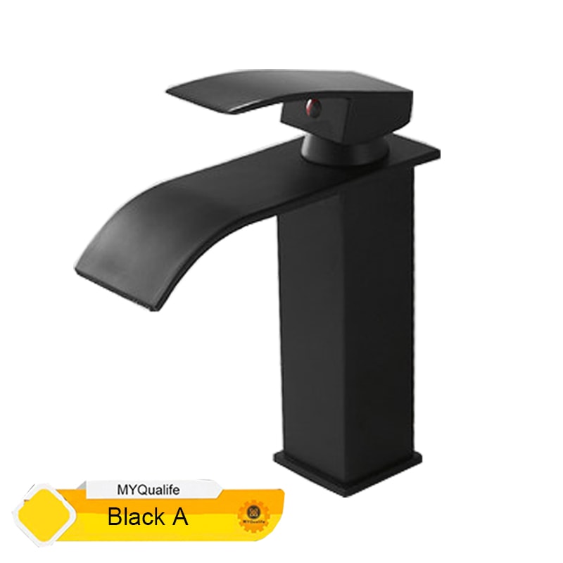Black Waterfall Bathroom Faucet Single Hole Vessel Sink Mixer Tap Hot And Cold 6