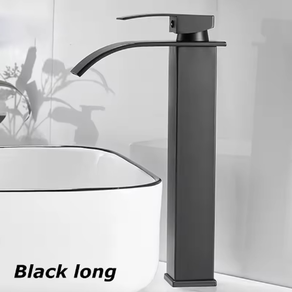 Waterfall Bathroom Faucet Black Stainless Steel Sink Mixer Hot And Cold Basin Tap 6