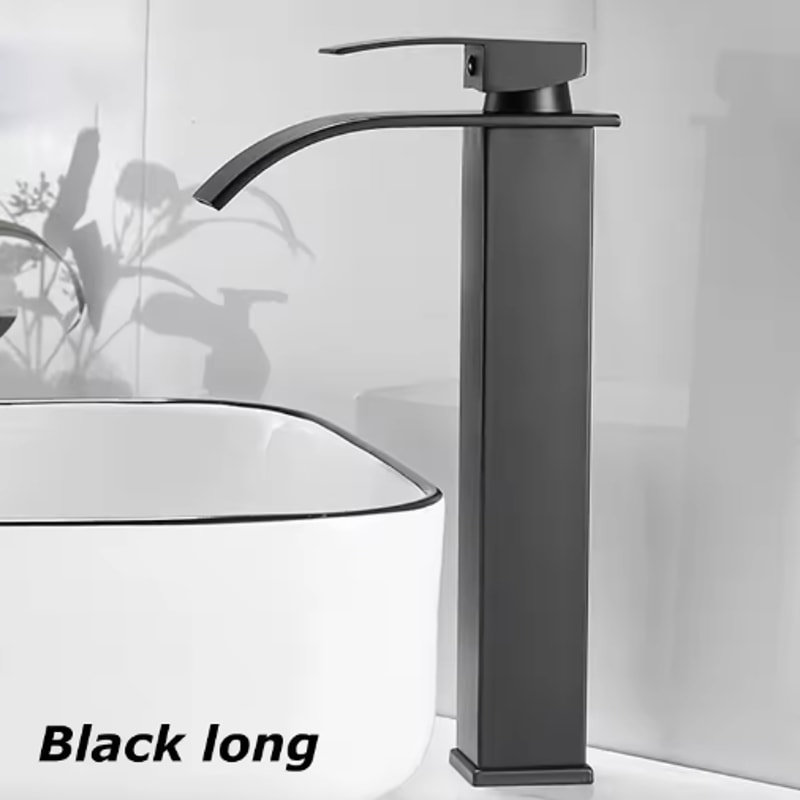Waterfall Bathroom Faucet Black Stainless Steel Sink Mixer Hot And Cold Basin Tap 6