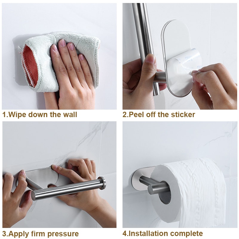 Self Adhesive Wall Mounted Paper Towel Holder Stainless Steel No Drill Bathroom Kitchen Rack 2